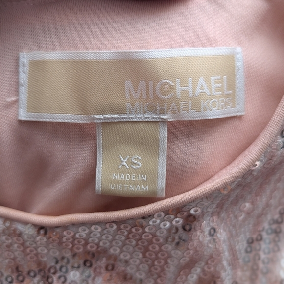 Michael Kors Sequin Top XS Pink Metallic Glitter Short Sleeve Party Blouse - Picture 9 of 13